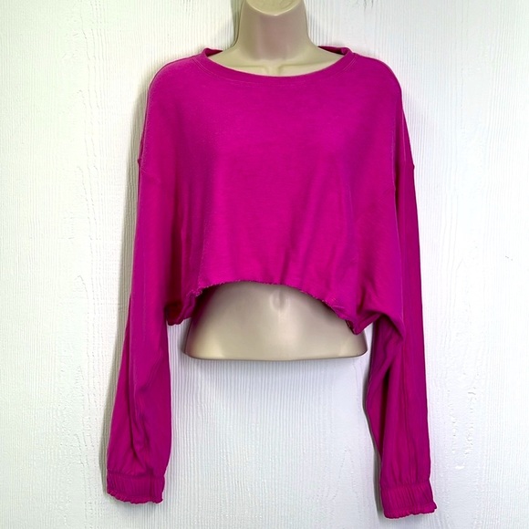 Free People - Movement Surfside Living Magenta Pink Cropped Overside Top Size XS - Picture 2 of 15